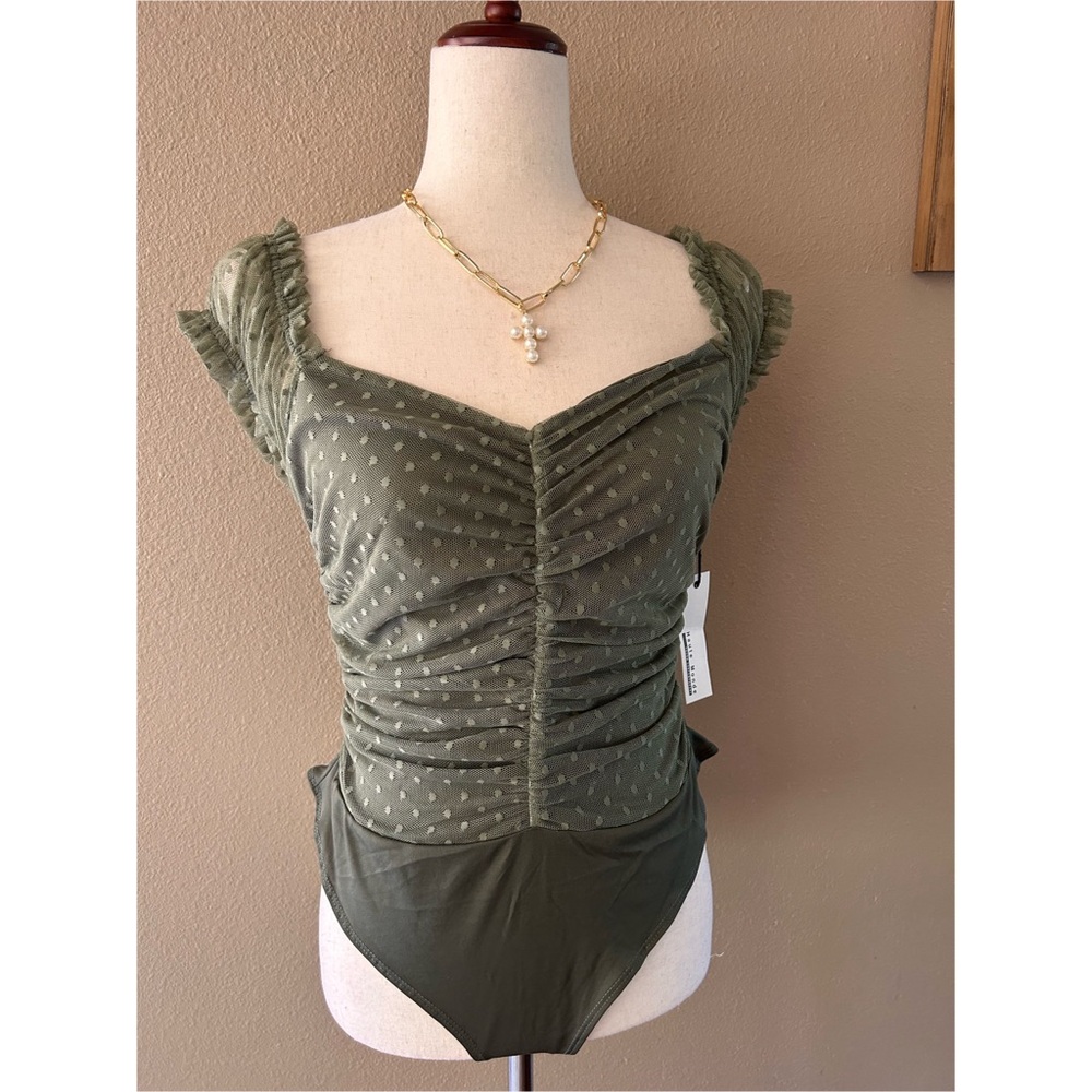 Olive shirred mesh bodysuit - Picture 6 of 8